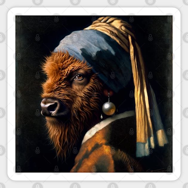 Wildlife Conservation - Pearl Earring American Bison Meme Sticker by Edd Paint Something